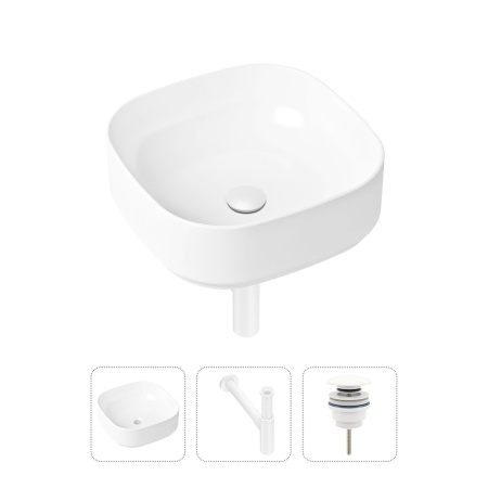 Комплект 3 в 1 Lavinia Boho Bathroom Sink 21520260: накладная фарфоровая раковина 40 см, металлический сифон, донный клапан