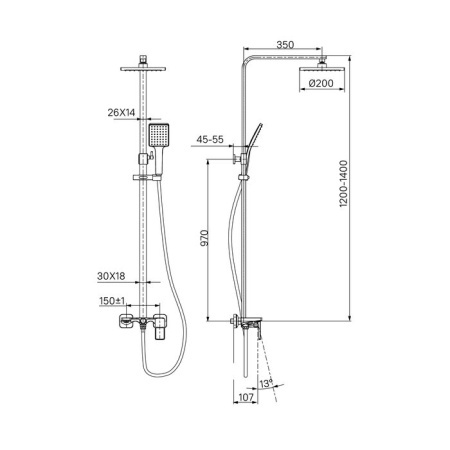 Смеситель с верхним душем черный IDDIS Bild BILBL1Fi06