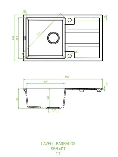 Мойка кухонная Laveo Barbados SBB_711T прямоугольная черный