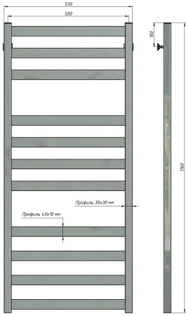 Полотенцесушитель водяной Stinox Verona Luxe 500x1200, нижнее подключение, хром, 1/2" ВР (внутренняя резьба), 12 перекладин