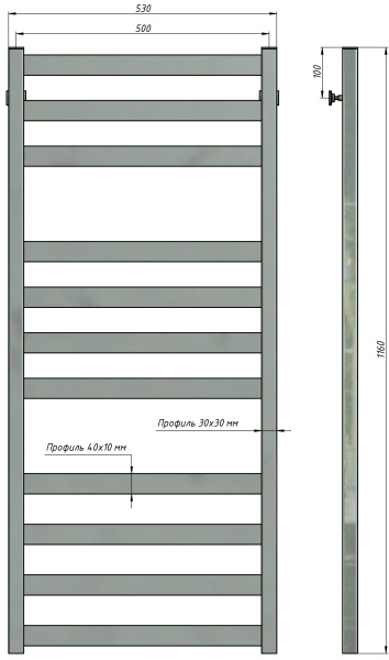 Полотенцесушитель водяной Stinox Verona Luxe 500x1200, нижнее подключение, хром, 1/2" ВР (внутренняя резьба), 12 перекладин