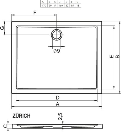 Душевой поддон Riho Zurich 266 DA0800500000000 170x90