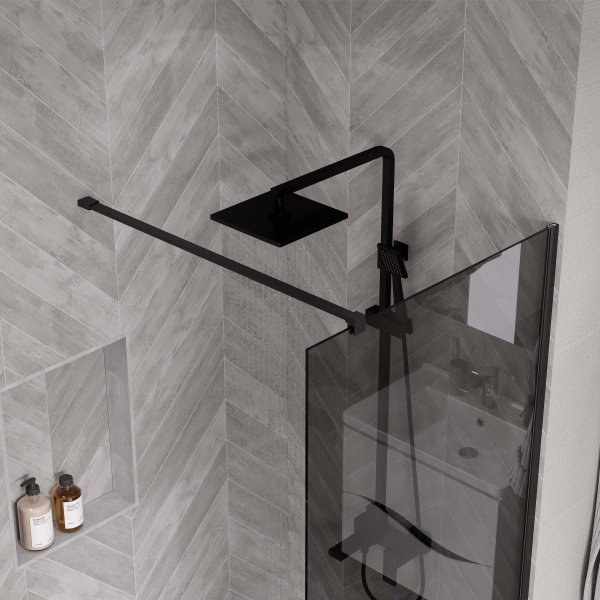 Душевая перегородка ограждение Reflexion RX20090TBL-16 Walk in 200x90см тонированное закаленное стекло 8мм черный профиль