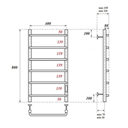 Полотенцесушитель электрический Point PN08848W П6 400x800 диммер справа, белый