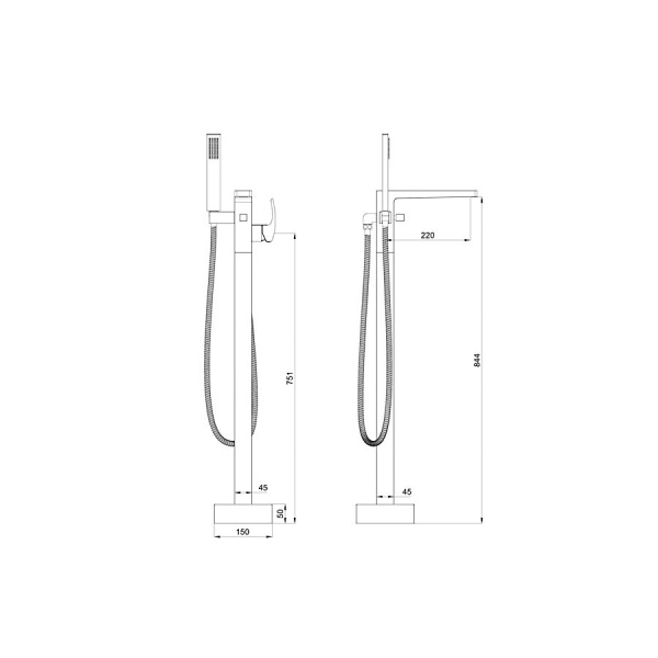 Смеситель для ванны напольного монтажа WONZON & WOGHAND, Черный матовый (WW-88649009-MB)