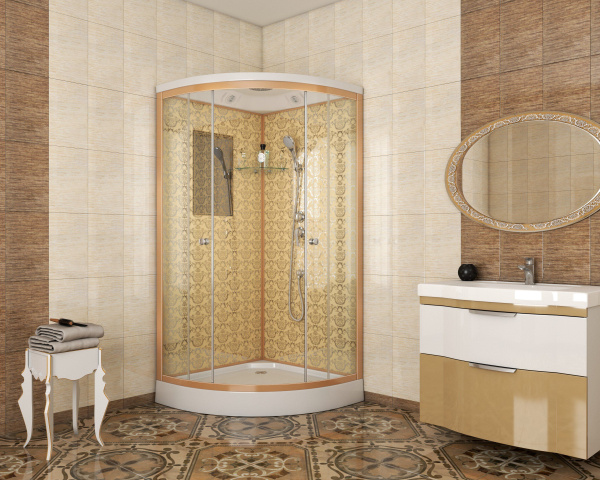 Душевая кабина Niagara Luxe NG-7701G 90x90х210, низкий поддон 15 см, стенки золото