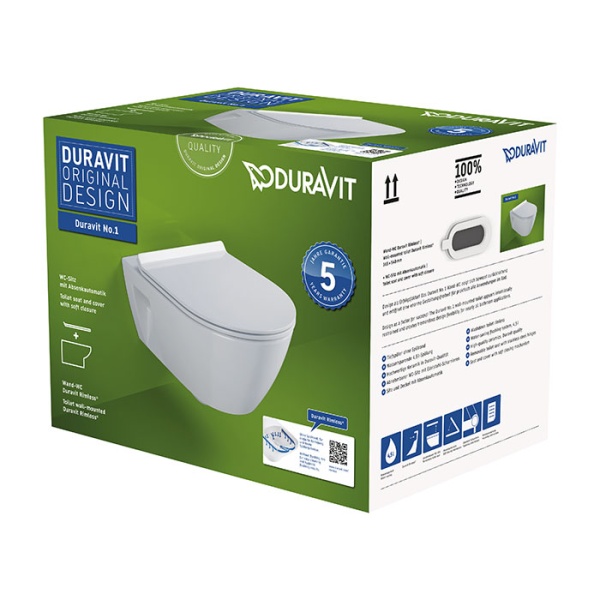 Duravit No.1 Унитаз подвесной 54х36см, безободковый, сиденье микролифт, цвет: белый 45820900A1