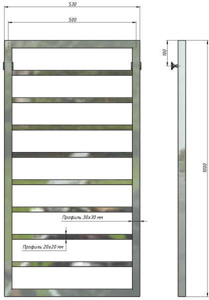 Полотенцесушитель водяной Stinox Croma 500x1000, нижнее подключение, хром, 1/2" ВР (внутренняя резьба), 8 перекладин