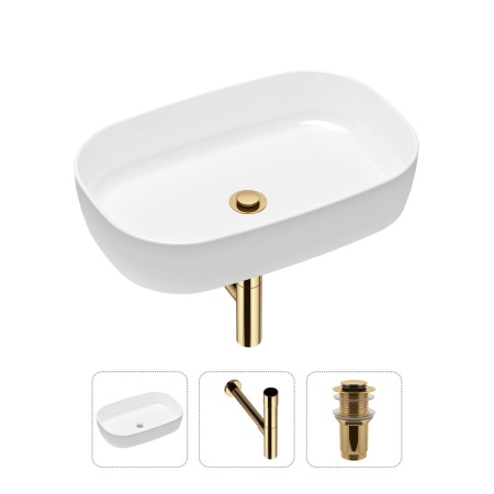 Комплект 3 в 1 Lavinia Boho Bathroom Sink 21520083: накладная фарфоровая раковина 54 см, металлический сифон, донный клапан