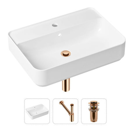 Комплект 3 в 1 Lavinia Boho Bathroom Sink 21520335: накладная фарфоровая раковина 60 см, металлический сифон, донный клапан