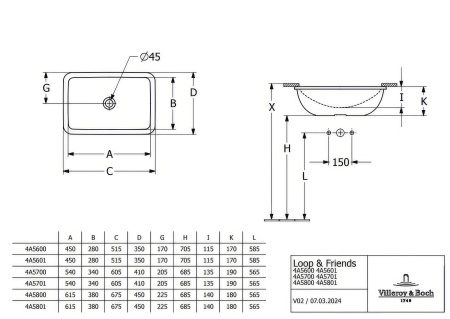 Раковина Villeroy & Boch Loop & friends 540 x 540 мм, 4A5700R7