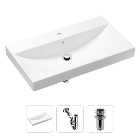 Комплект 3 в 1 Lavinia Boho Bathroom Sink 21520596: врезная фарфоровая раковина 80 см, металлический сифон, донный клапан