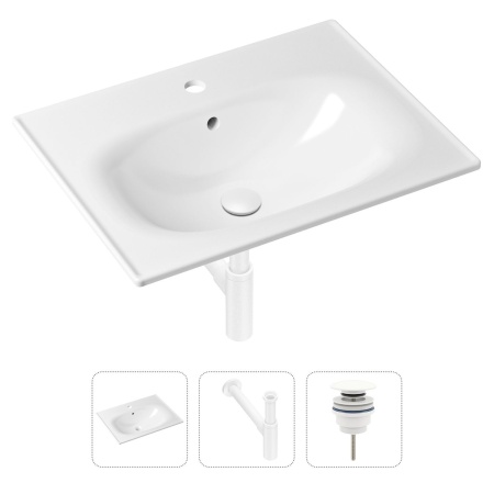 Комплект 3 в 1 Lavinia Boho Bathroom Sink 21520476: врезная фарфоровая раковина 60 см, металлический сифон, донный клапан