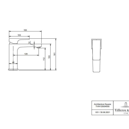 Смеситель Villeroy & Boch Architectura Square TVW125004000K5 для раковины, черный матовый TVW125004000K5