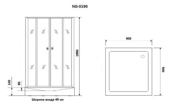 Душевой уголок Niagara Nova NG-0190-14 90х90х195, низкий поддон 14 см, стекло прозрачное