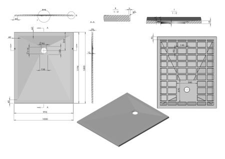 Поддон для душа из искусственного камня Vincea VST-4SR1012G,1200*1000*25, серый