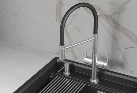 Смеситель для кухни Granula Kitchen Space 8277 нержавеющая сталь, подключение к фильтру, гибкий излив