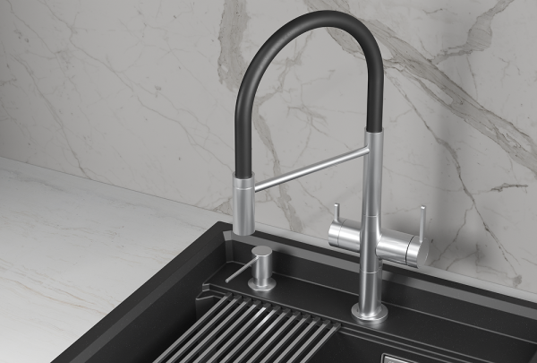 Смеситель для кухни Granula Kitchen Space 8277 нержавеющая сталь, подключение к фильтру, гибкий излив