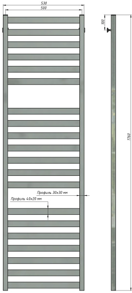 Полотенцесушитель водяной Stinox Verona Luxe 500x1800, нижнее подключение, хром, 1/2" ВР (внутренняя резьба), 20 перекладин