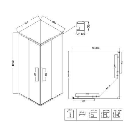 Душевое ограждение  Niagara Nova  NG-2822-34BLACK (80*80*195) квадрат, двери раздвижные