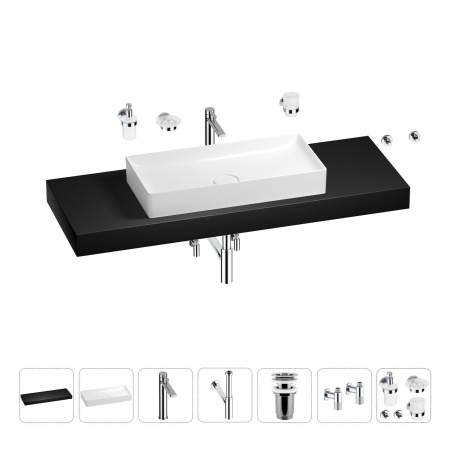 Раковина 75 см со столешницей 140 см Wellsee Pure BY Wellsee 201011896 в наборе 10 в 1: столешница, раковина, высокий смеситель, сифон, выпуск, кран-вентили, аксессуары (цвет хром)