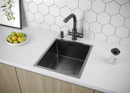 Дозатор для жидкого мыла REIN, D002-GM, вороненая сталь, Paulmark