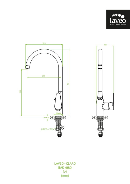 Смеситель для кухонной мойки Laveo Claro BAK_798D с выходом на фильтр черный