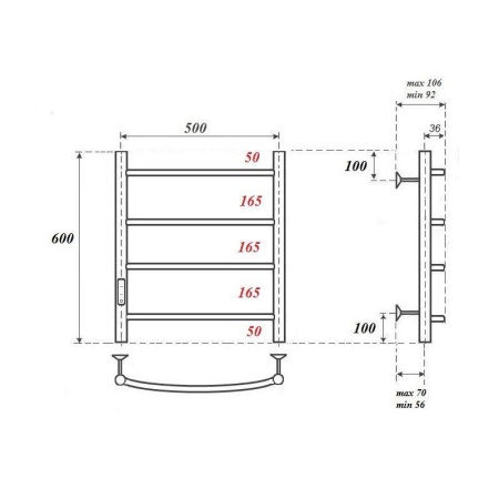 Полотенцесушитель электрический Point PN04756W П4 500x600 диммер слева, белый