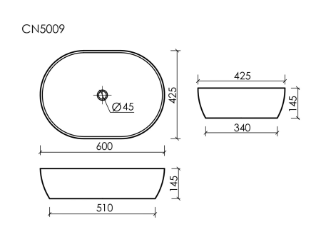 Умывальник чаша накладная овальная Элемент (Element) 600x415x135мм