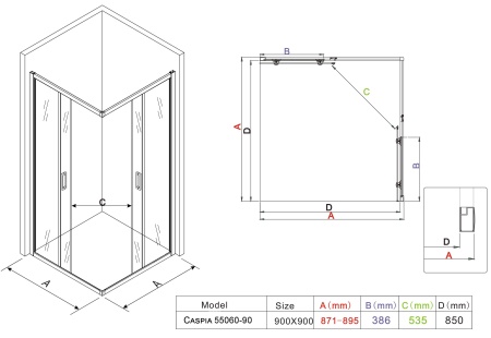 Душевой уголок Roxen Caspia 55060-90B (90*90*195)