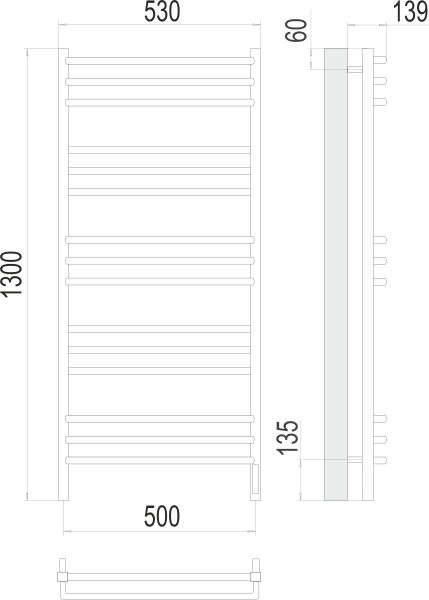 Полотенцесушитель с/т TERMINUS Электро Соренто П15 500х1300 (sensor quick touch) NEW
