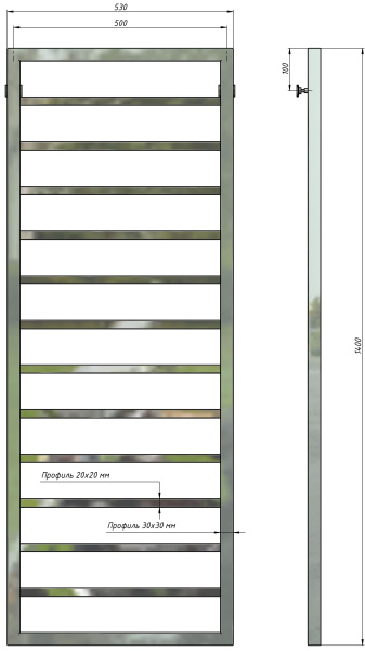 Полотенцесушитель водяной Stinox Croma 500x1400, нижнее подключение, хром, 1/2" ВР (внутренняя резьба), 12 перекладин