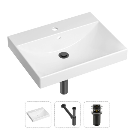 Комплект 3 в 1 Lavinia Boho Bathroom Sink 21520548: врезная фарфоровая раковина 60 см, металлический сифон, донный клапан