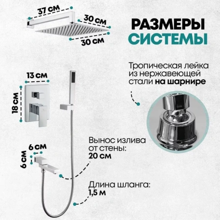 Душевая система скрытого монтажа Grocenberg GB5089CR-1 Хром