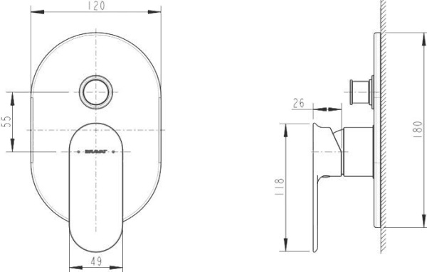 Смеситель для ванны и душа BRAVAT Gina PB865104CP-2-ENG