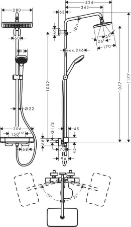 Hansgrohe Croma E Showerpipe 280 1jet Душевой набор с термостатом хром 27630000