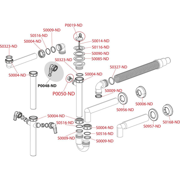 Сифон трубчатый Alcaplast с накидной гайкой 6/4", с двумя подводками и гофрой, A84-DN50/40
