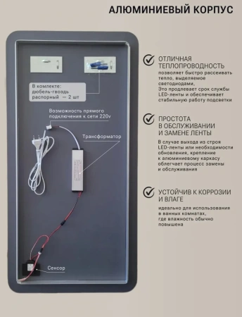 Зеркало EMZE Led Смартфон с подсветкой и УФ-окантовкой 45x77 (золото)