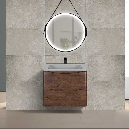 Тумба Vincea Paola 600 подвесная, 2 выкатных ящика soft close, R.Wood с умывальником VCB-2VP600G из кварцевого камня, цвет серый