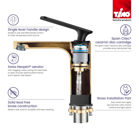 Смеситель для раковины с гигиеническим душем TIMO Torne 4360/03G, черный