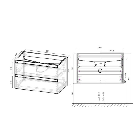 Тумба под раковину Vincea Vico 1000 подвесная, 2 выкатных ящика soft close, R.Wood