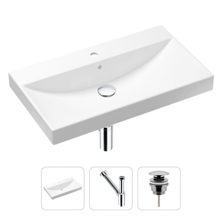 Комплект 3 в 1 Lavinia Boho Bathroom Sink 21520601: врезная фарфоровая раковина 80 см, металлический сифон, донный клапан