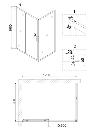 Душевое ограждение Niagara Nova NG-42-12AG-A90G 120x90x190 прямоугольник, дверь раздвижная