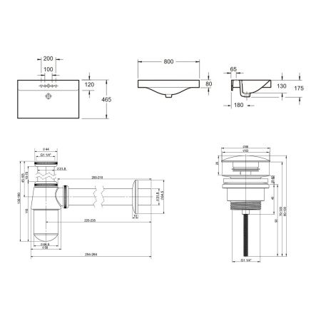 Комплект 3 в 1 Lavinia Boho Bathroom Sink 21520599: врезная фарфоровая раковина 80 см, металлический сифон, донный клапан