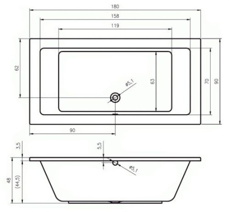 Акриловая ванна с усиленным каркасом и сифоном Riho Lusso 180x90 BA7700500000000