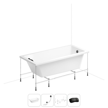 Акриловая ванна в наборе 4 в 1: встраиваемая ванна, слив-перелив, каркас, подголовник Wellsee FreeDom 20212751R