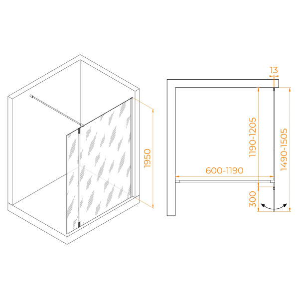 Душевая перегородка RGW WA-051Gb (WA-010Gb + Z-071Gb) 1200