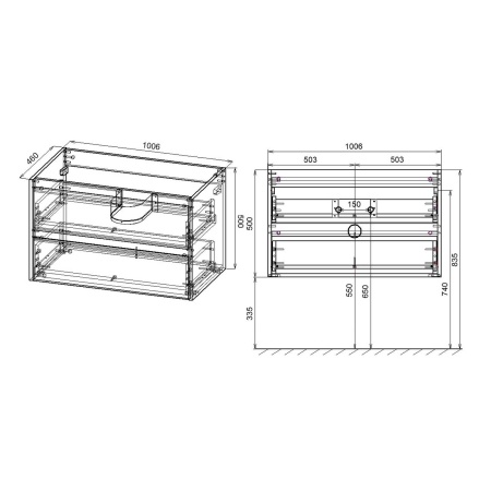 Тумба Vincea Gio 100 подвесная, 2 выкатных ящика soft-close, R.Oak с умывальником VBS-13100 керамическая, цвет белый