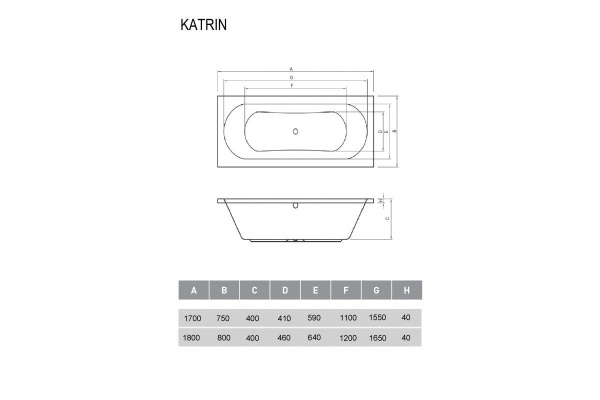 Ванна акриловая Relisan KATRIN Гл000026032, 170x75