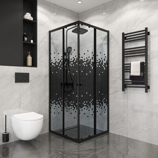 Душевое ограждение Niagara Eco NG-1009-14QBLACK (90х90х190) квадрат,раздвижное,черный,стекло мозаика
